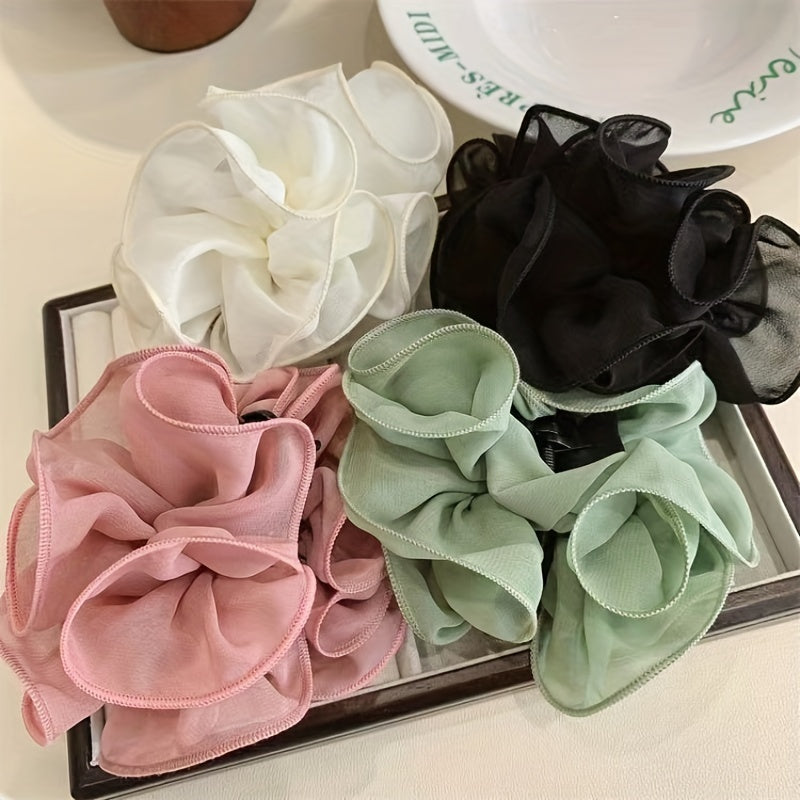 Mesh Layer Hair Claw Flower Shark Claw Ponytail Holder Hair Accessory
