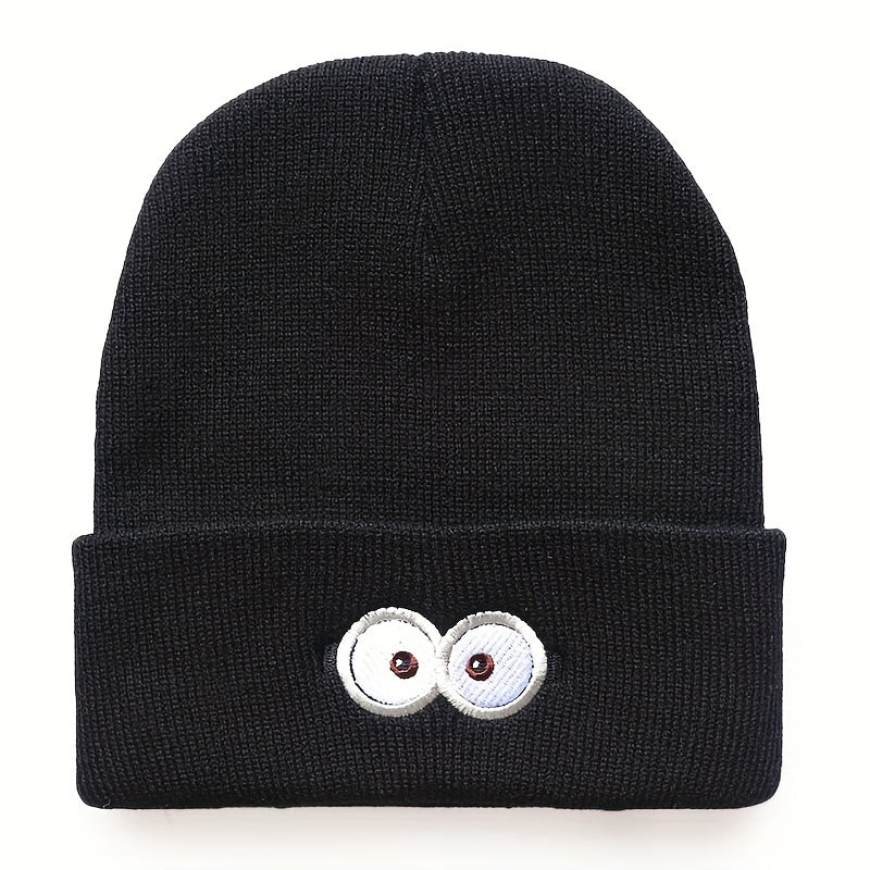 Cartoon Eye Embroidery Beanie Solid Anime Knitted Hat Unisex Lightweight Warm