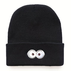 Cartoon Eye Embroidery Beanie Solid Anime Knitted Hat Unisex Lightweight Warm