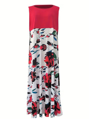  Colorblock Flower Print Sleeveless Maxi Dress