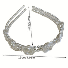 Faux Pearl Hair Band Resin Flower Headband Double Layered Headdress