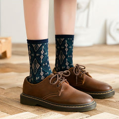 Geometric Pattern Mid Tube Socks Retro Style Women's Stockings