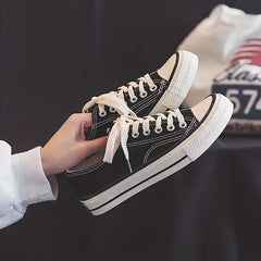 Women's Canvas Lace Up Flat Sneakers Round Toe Casual Walking Shoes