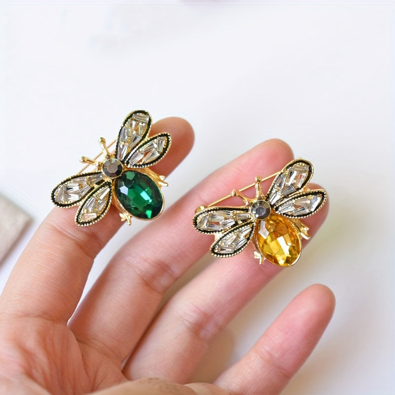 Women's Golden Bee Brooch with Crystal Insect