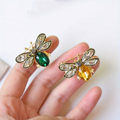 Women's Golden Bee Brooch with Crystal Insect