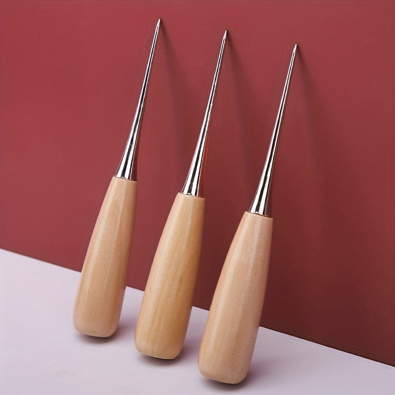 Handheld Hole Puncher Cone Tool Wooden Handle Scratch Cone Needle Punch Leather