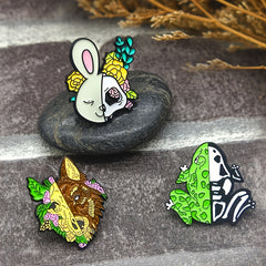 Half Skeleton Animal Brooch Novelty Design
