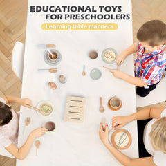 Kids' Wooden Toy Bowls and Plates Set 27pcs