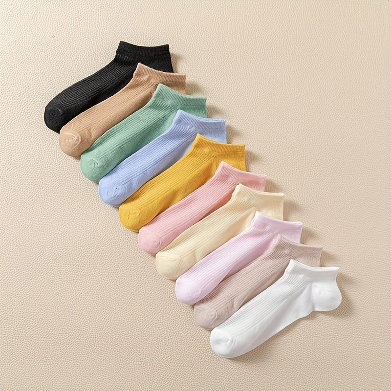 10 Pairs Women's Soft Lightweight Low Cut Ankle Socks Solid Colors