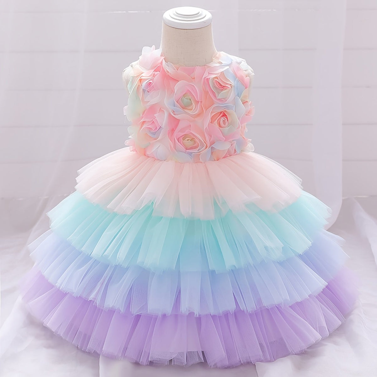 Baby Girls Flower Mesh Sleeveless Dress