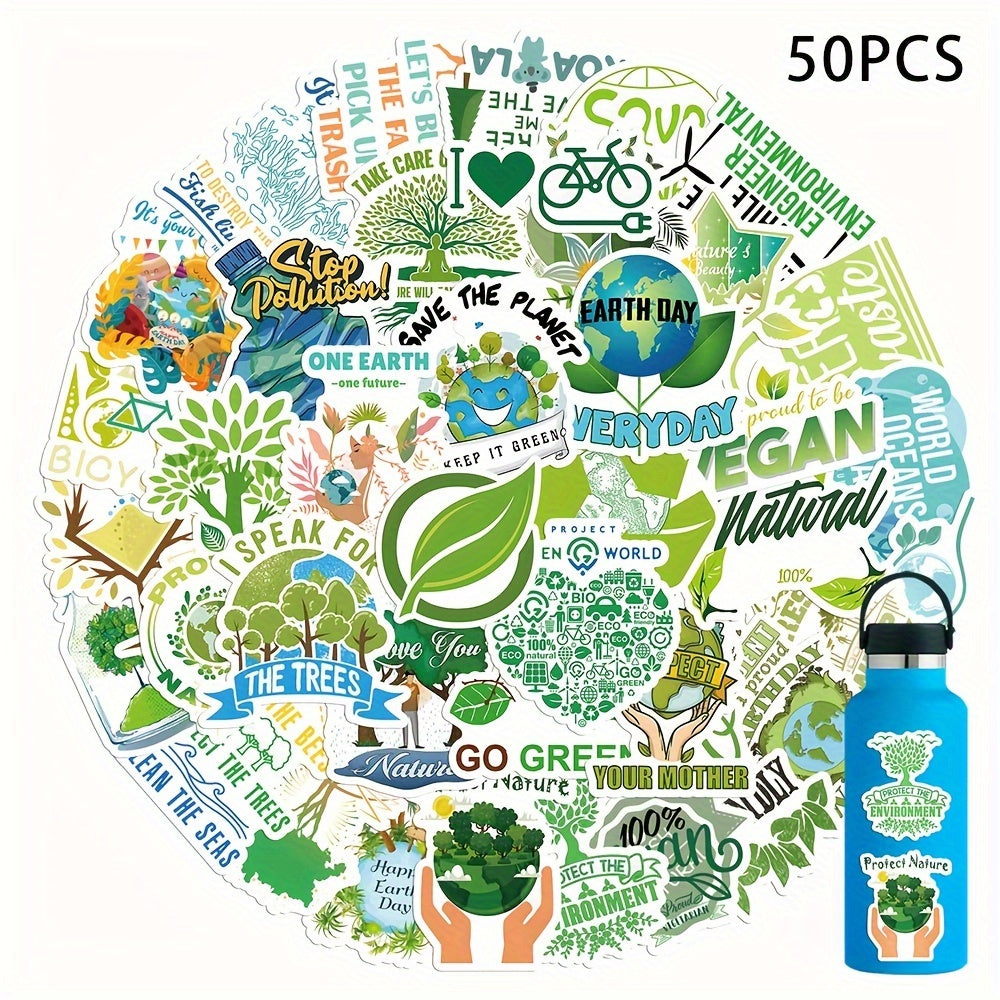 50pcs Green Eco Stickers Waterproof Window Wall Laptop