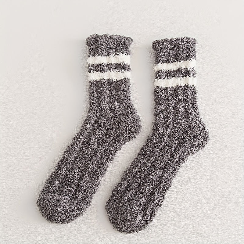 4 Pairs Striped Fuzzy Socks Warm & Cozy Floor Socks Women's Stockings
