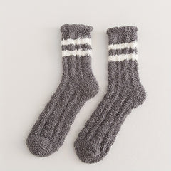 4 Pairs Striped Fuzzy Socks Warm & Cozy Floor Socks Women's Stockings