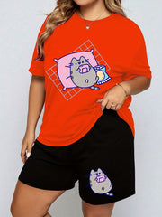  Cat Print Tee & Shorts Pajama Set