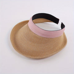 UV Protection Straw Sun Hat Roll Brim Ponytail Visor Hat Vintage Beach Hats