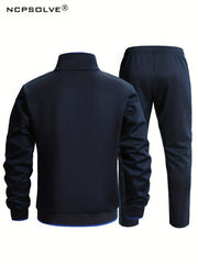 2pcs Men's Sports Suit with Zip Up Jacket and Stretch Pants