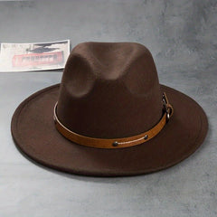 Stylish Belt Decor Fedora Cap Unisex Solid Jazz Hat Casual Warm Felt Hat