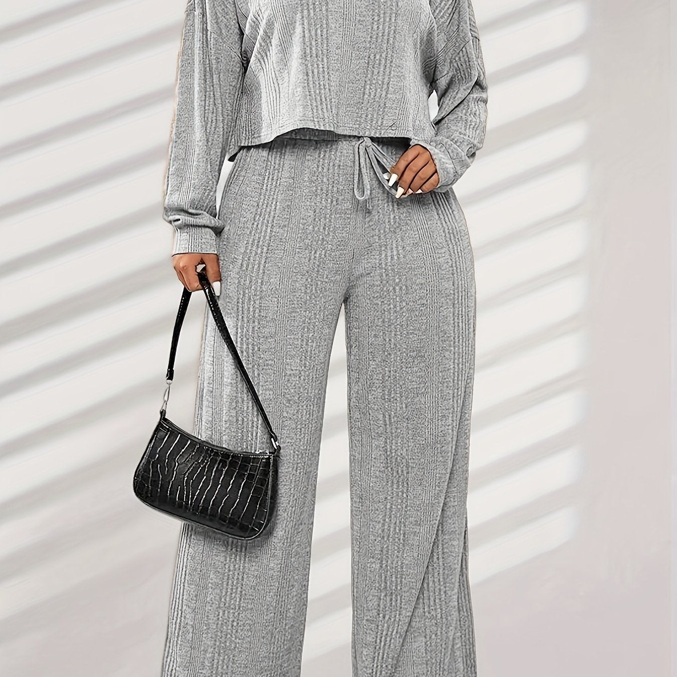  Ribbed Knit Tee & Tie Front Pants Pajamas Set