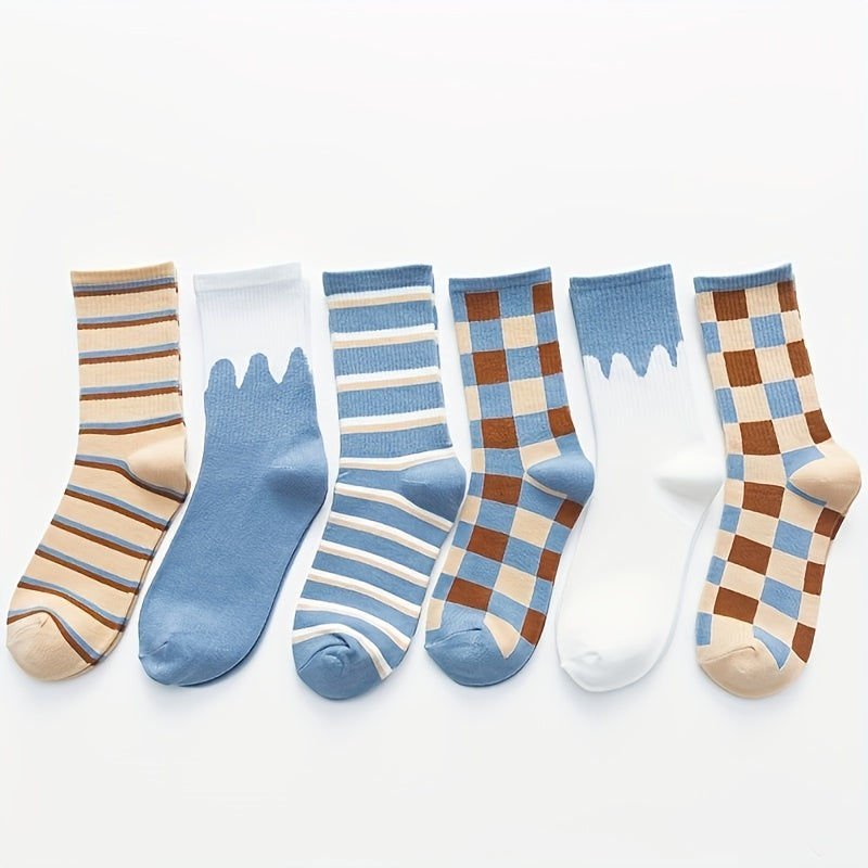 6 Pairs Stripe & Plaid Print Socks Mid Tube Women's Stockings