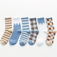 6 Pairs Stripe & Plaid Print Socks Mid Tube Women's Stockings
