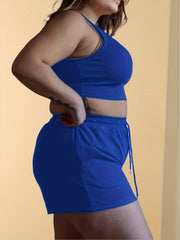  Ribbed Tank Top & Drawstring Shorts Set