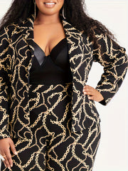 Plus Chain Print Blazer & Pants Suit Set