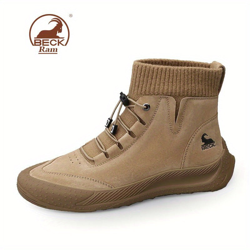 Men's No Tie Lace up Boots Casual Walking Shoes Sock Shoes