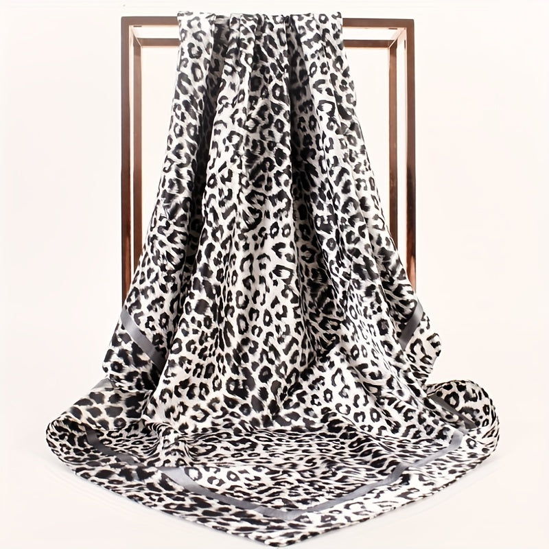 Leopard Print Square Scarf Classic Shawl Women Silk Head Wrap Vintage