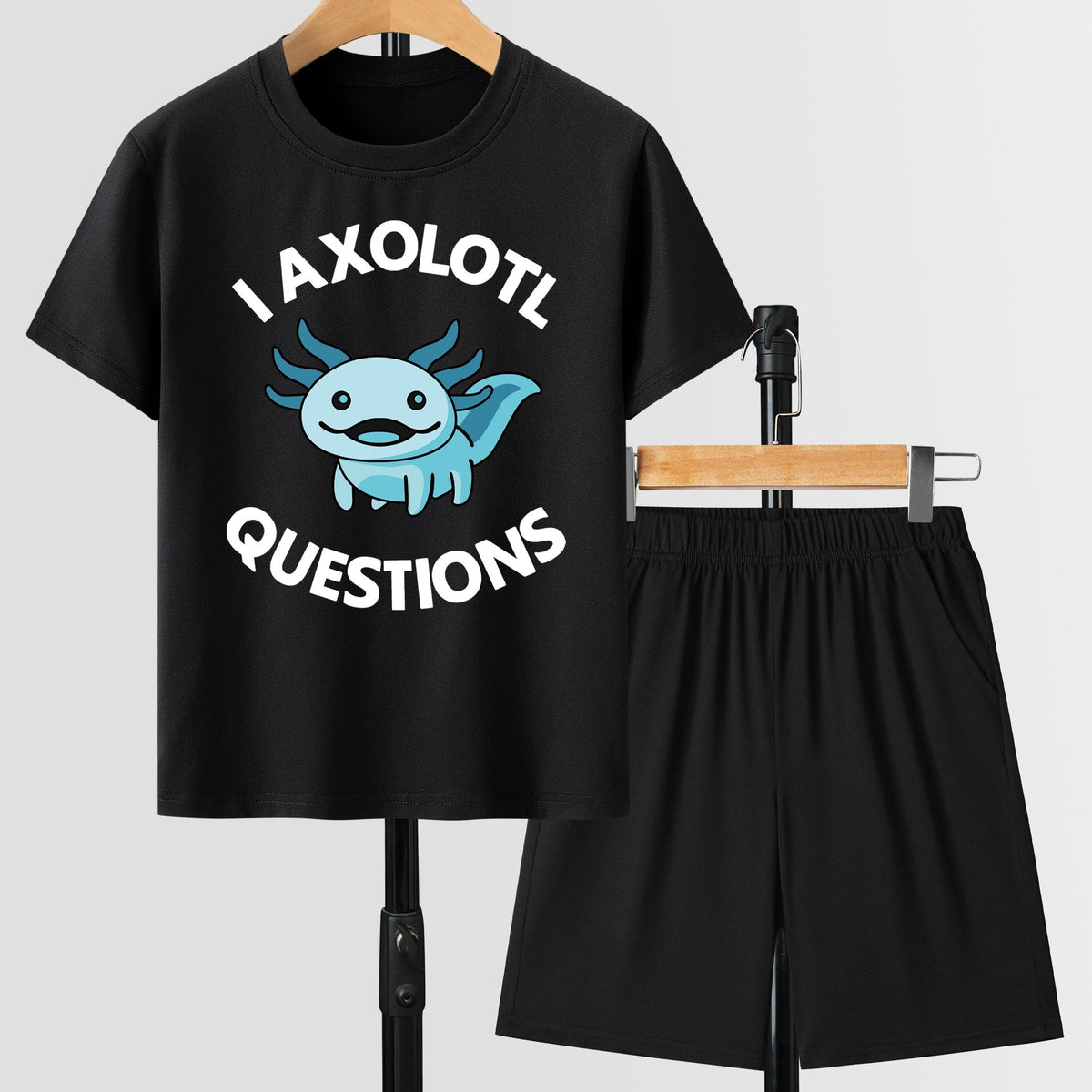 Axolotl Pattern Boy's 2pcs T shirt & Shorts Set
