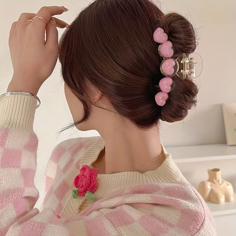 Pink Love Heart Hair Claw Clips Acrylic Grip Hair Jaw Clip