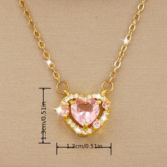 Girl's Pink Love Crystal Pendant Necklace Charm Jewelry