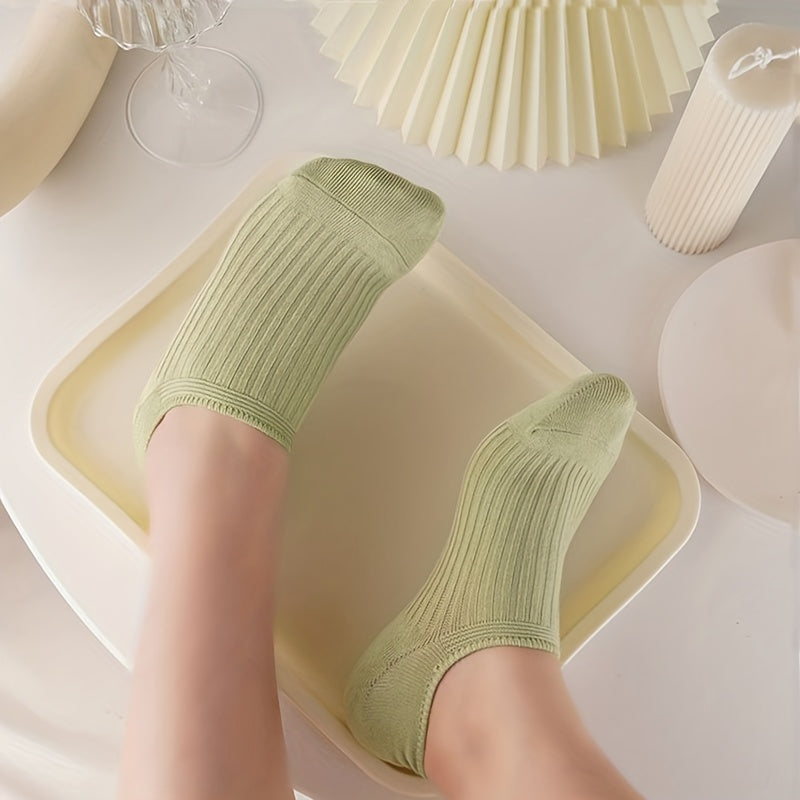 10 Pairs Colorful Ribbed Short Socks for Women