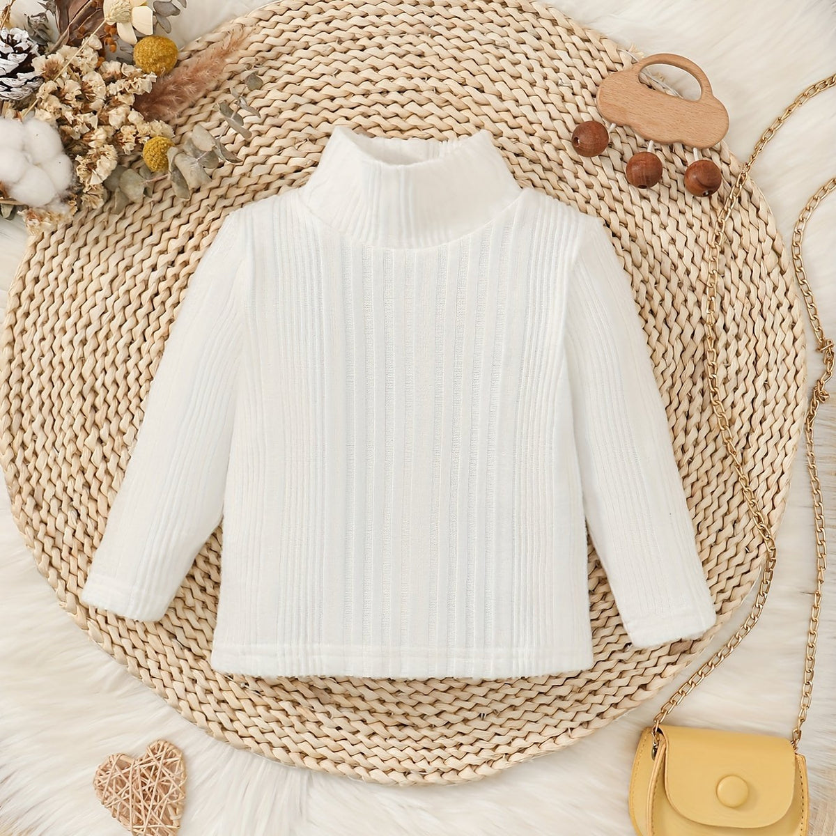 Baby Girls Ribbed Knit Sweater High Stretch Stand Collar All-match Clothes