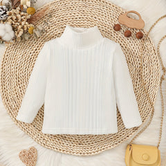 Baby Girls Ribbed Knit Sweater High Stretch Stand Collar All-match Clothes