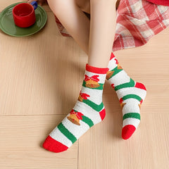 4 Pairs Christmas Print Socks Winter Knit Stockings Women's Hosiery