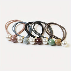 5pcs Faux Pearl Hair Tie Rope Rings Ponytail Holder Accessories