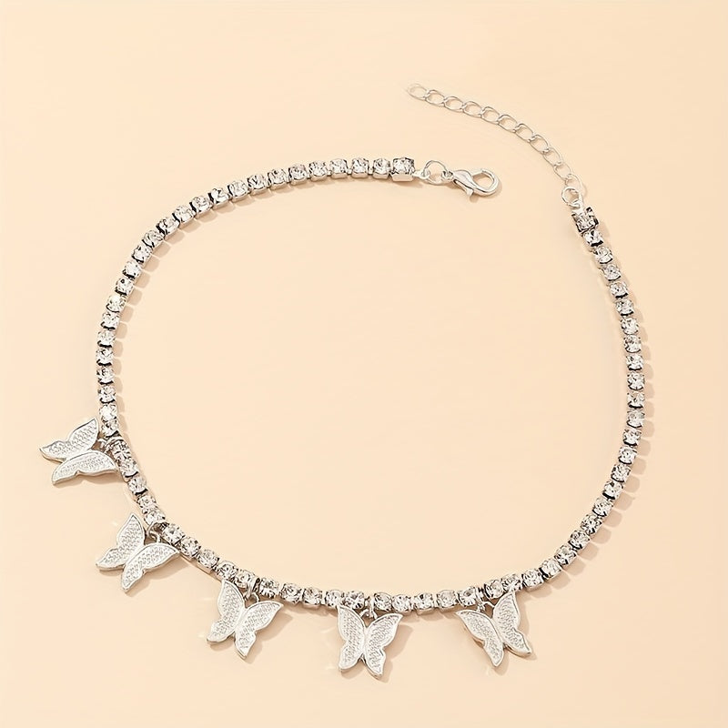 Double Row Butterfly Rhinestone Necklace