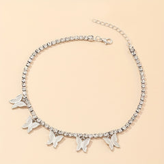 Double Row Butterfly Rhinestone Necklace