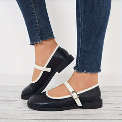 Women's Mary Jane Round Toe Buckle Strap Shoes Retro Flat Shoes