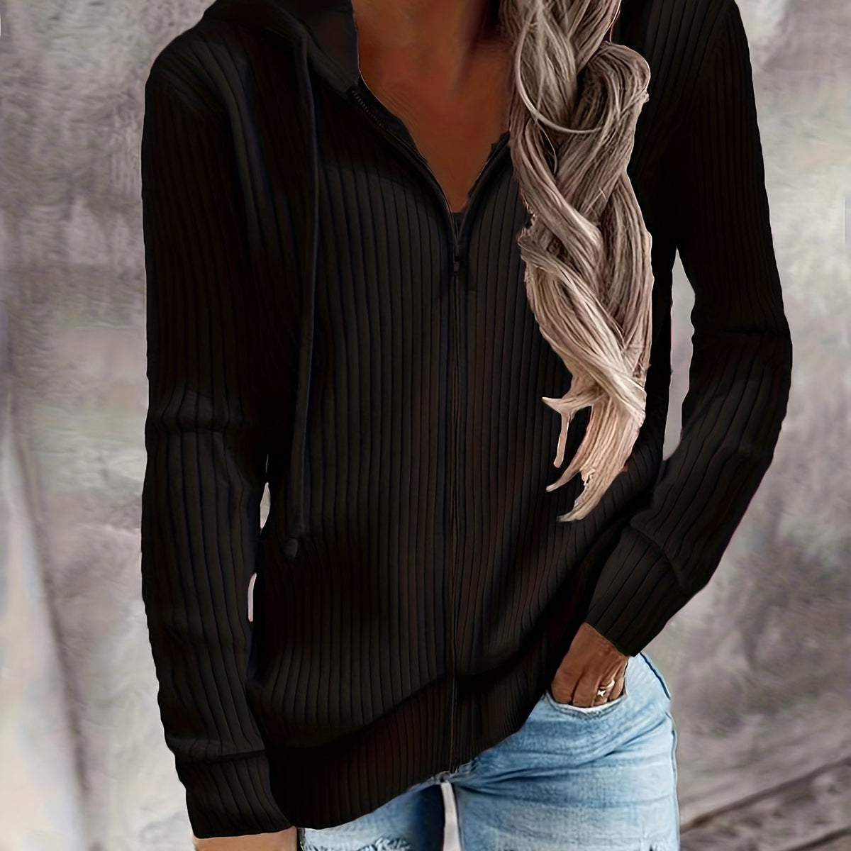 Drawstring Zip Up Hoodie Casual Long Sleeve Hoodie