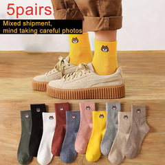 Cartoon Bear Print Socks - Comfy & Breathable Women's Mid Tube Stockings