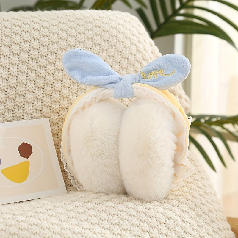 Bow Lace Plush Earmuffs Female Winter Warm Ear Protection