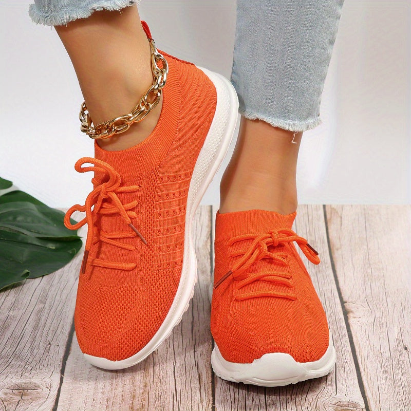 Women's Breathable Knit Sneakers Casual Lace Up Shoes