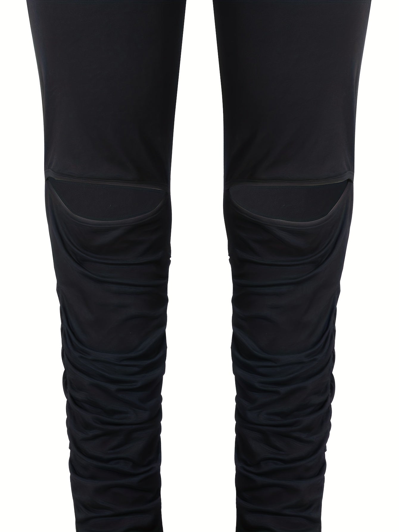  2 Piece Set Solid Long Sleeve Top & Cut Out Pants