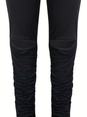  2 Piece Set Solid Long Sleeve Top & Cut Out Pants