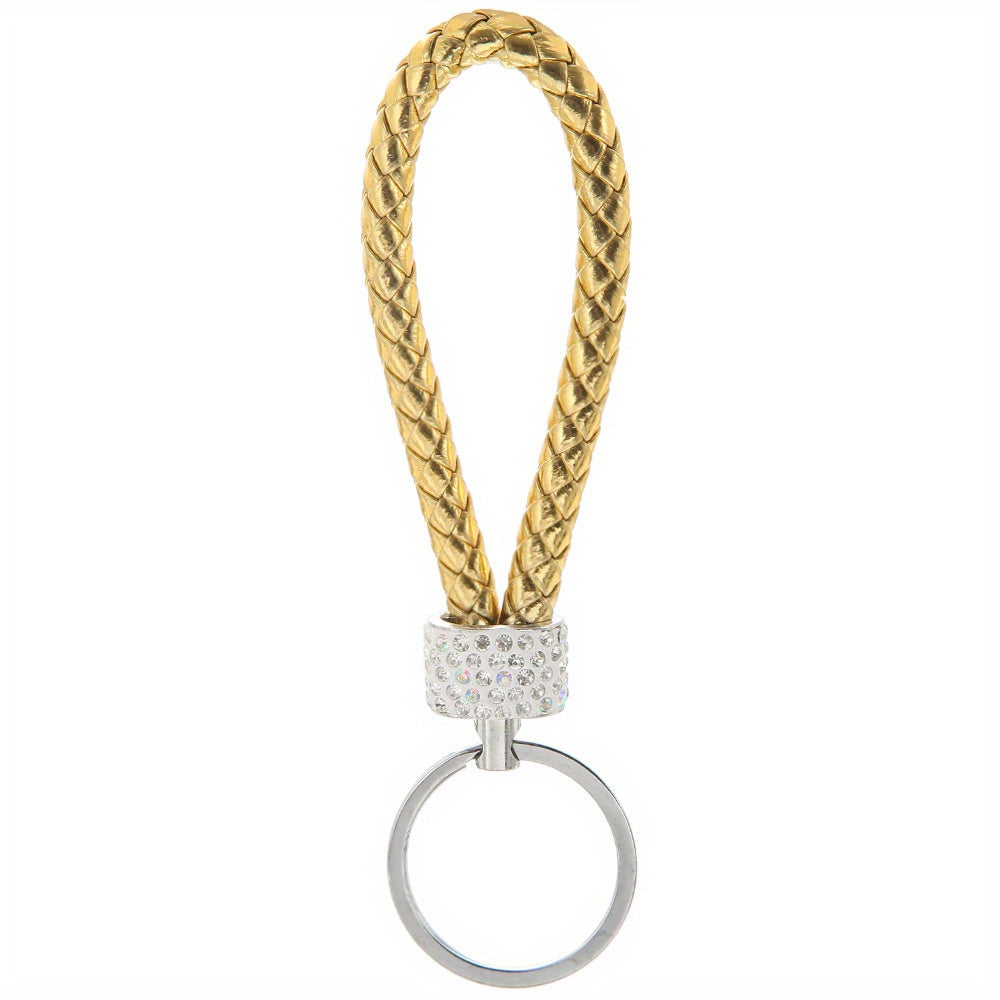 Rhinestone Leather Rope Keychain Ladies Bag Car Key Pendant