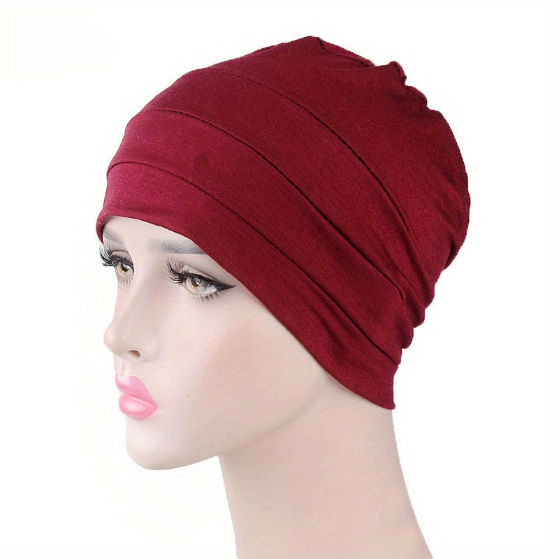 Pleated Turban Cap Head Scarf Women Ramadan Hijab Chemo Hat