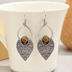 Boho Style Men's Earrings Geometric Triangle Moonstone Earrings