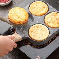4-Hole Non-Stick Fried Egg Pan with Wooden Handle
