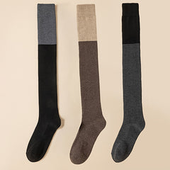 3 Pairs Colorblock Thigh High Socks Women's Stockings